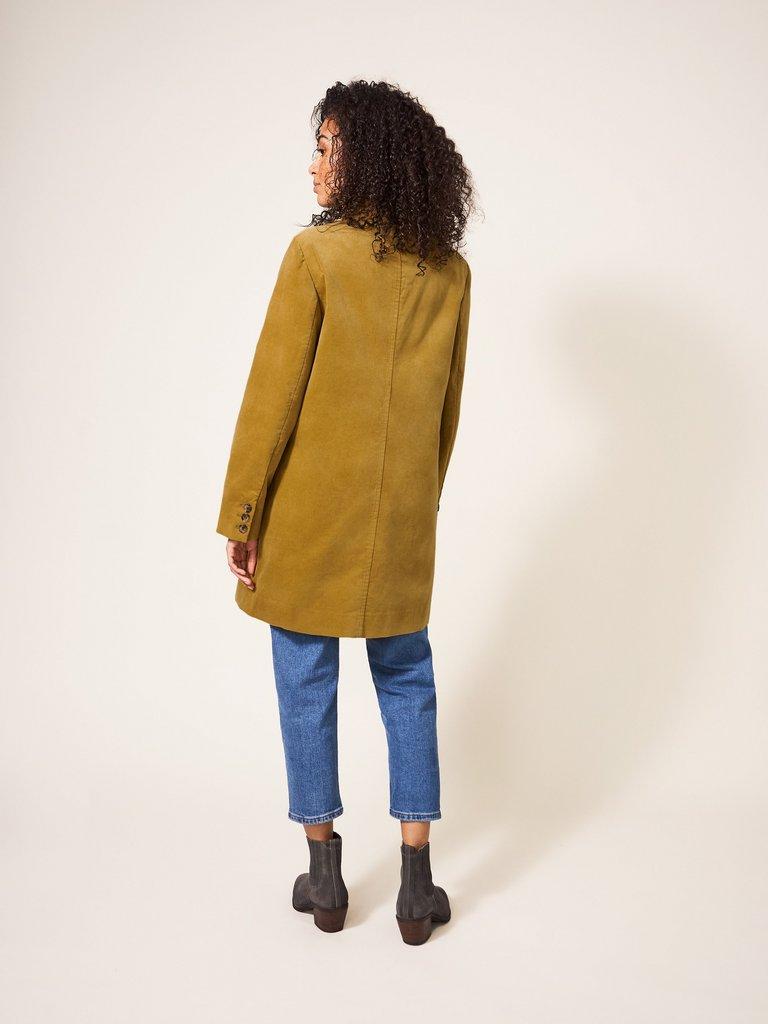 Karla Velvet Long Sleeve Coat in MID CHART - MODEL BACK