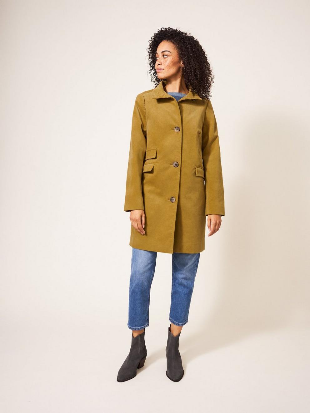 Karla Velvet Long Sleeve Coat in MID CHART - MODEL DETAIL