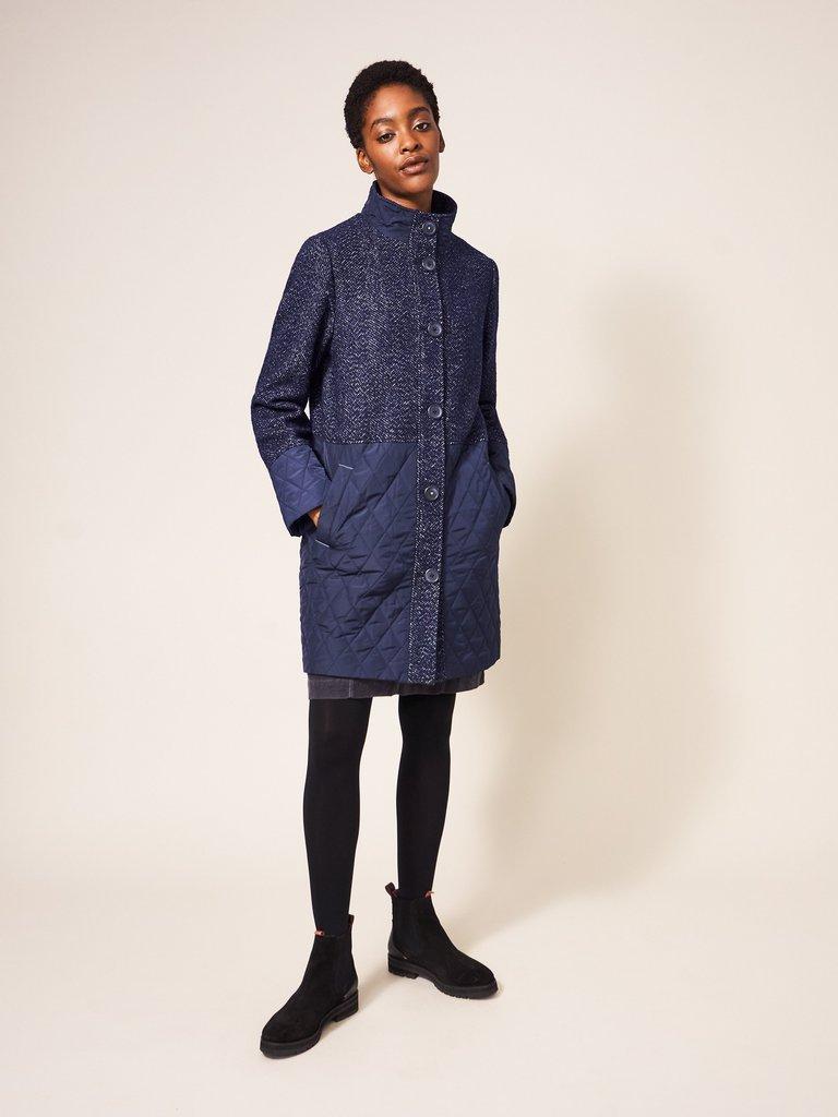 Karla Tweed Wool Mix Coat in NAVY MULTI - LIFESTYLE