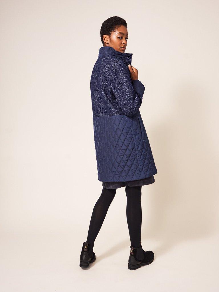 Karla Tweed Wool Mix Coat in NAVY MULTI - MODEL DETAIL