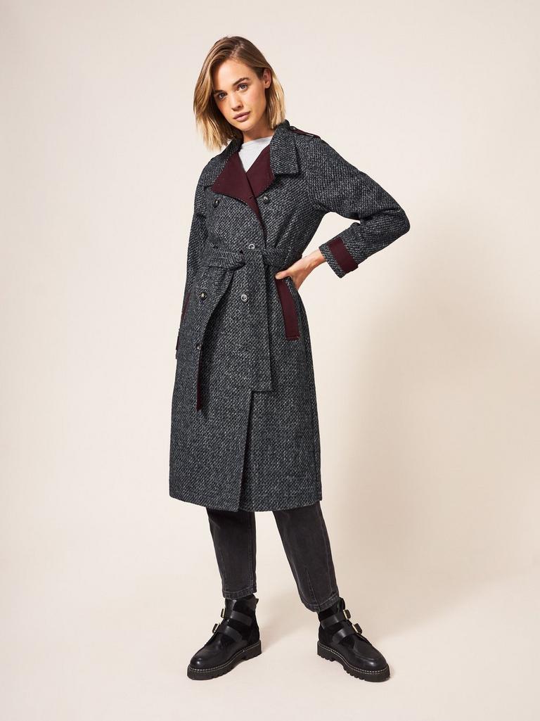 Serena Tweed Mac in GREY MARL - MODEL FRONT