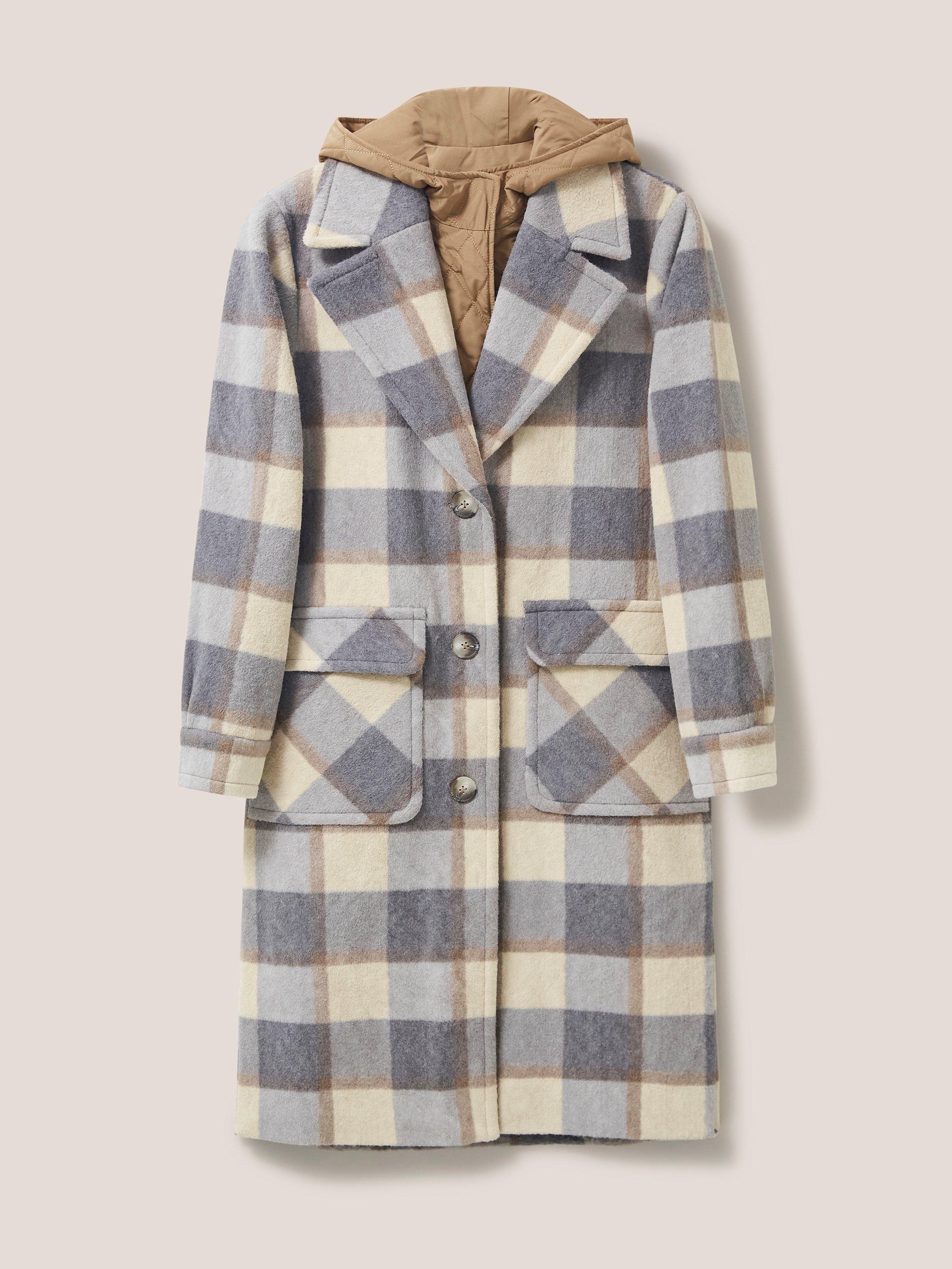 Isobelle Check Coat in GREY MLT - FLAT FRONT