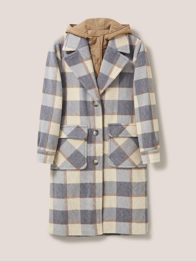 Isobelle Check Coat in GREY MLT - FLAT FRONT