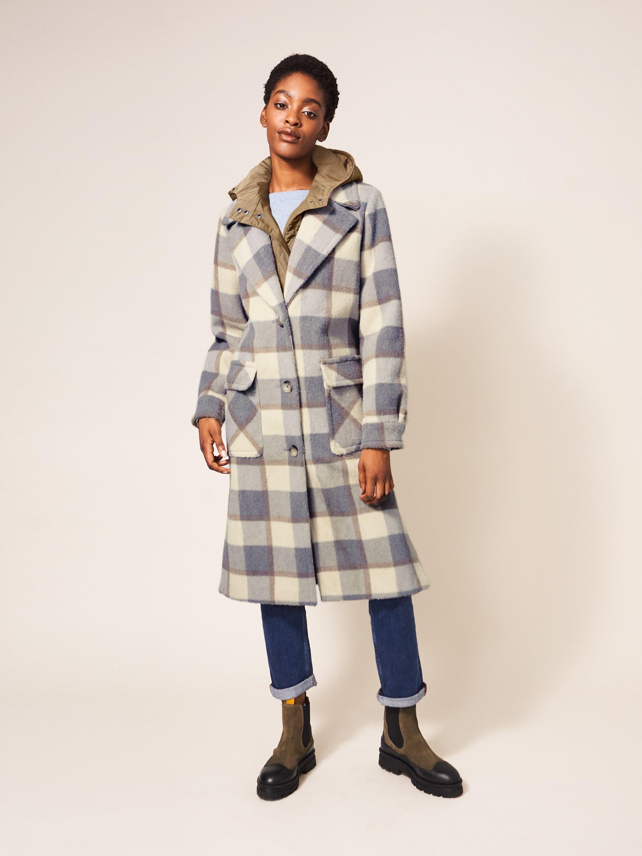 Isobelle Check Coat in GREY MLT - LIFESTYLE