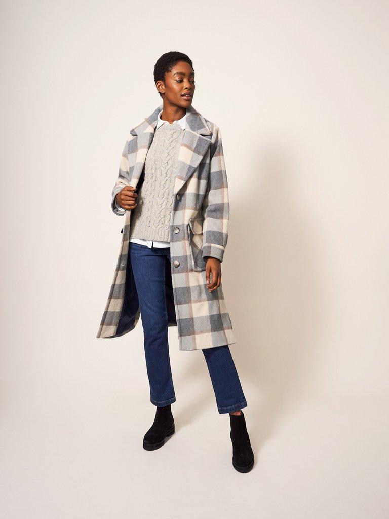 Isobelle Check Coat in GREY MLT - MODEL FRONT