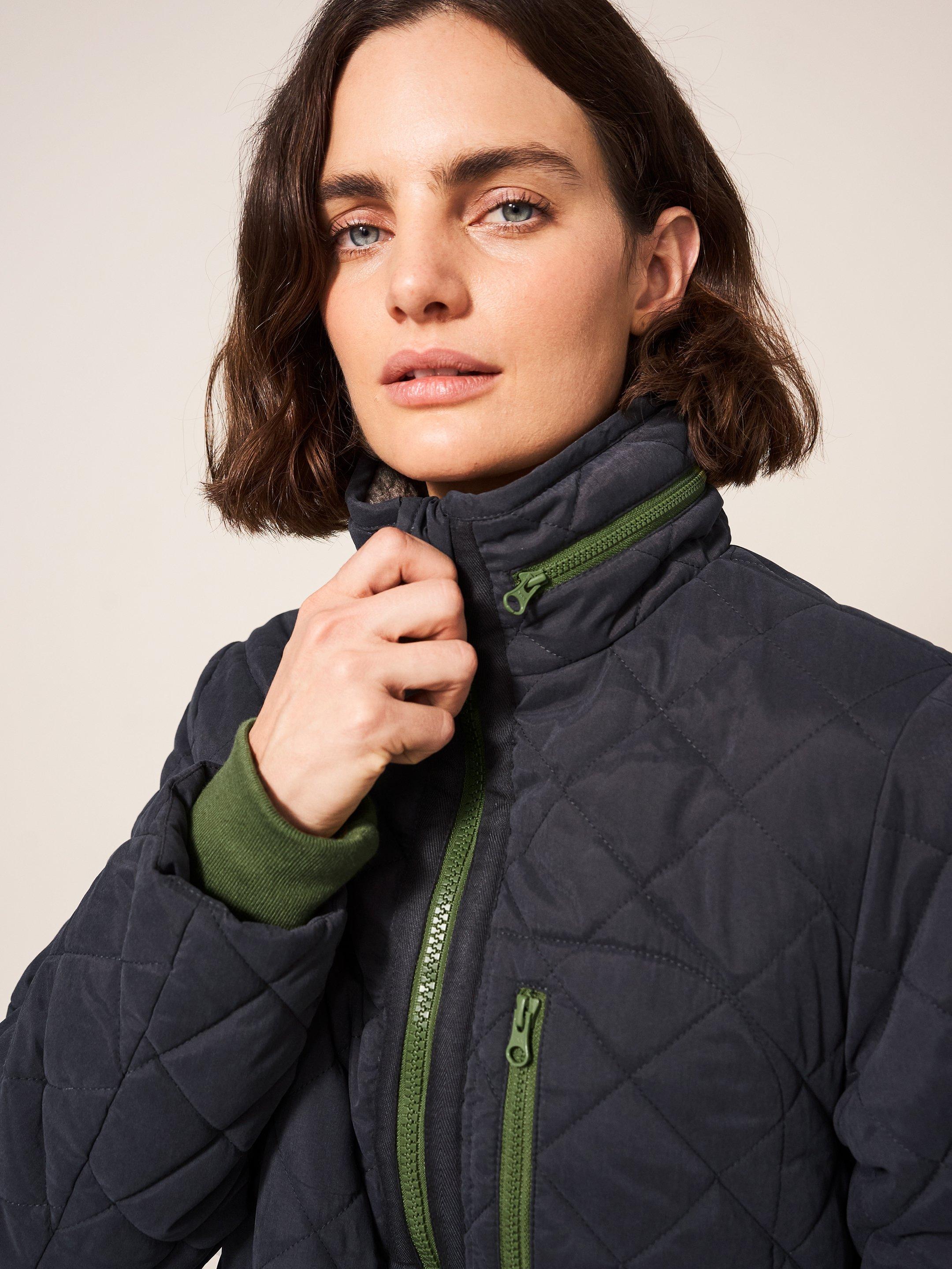 Luckie Quilted Coat in DK GREY - MODEL FRONT