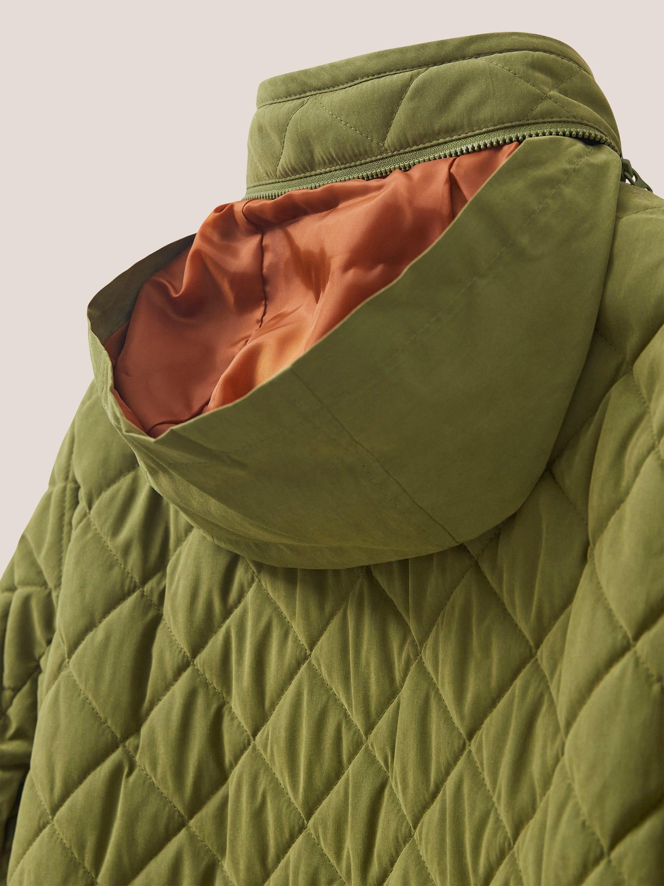 Luckie Quilted Coat in MID GREEN - FLAT DETAIL