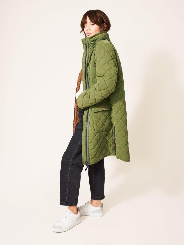 Luckie Quilted Coat in MID GREEN | White Stuff