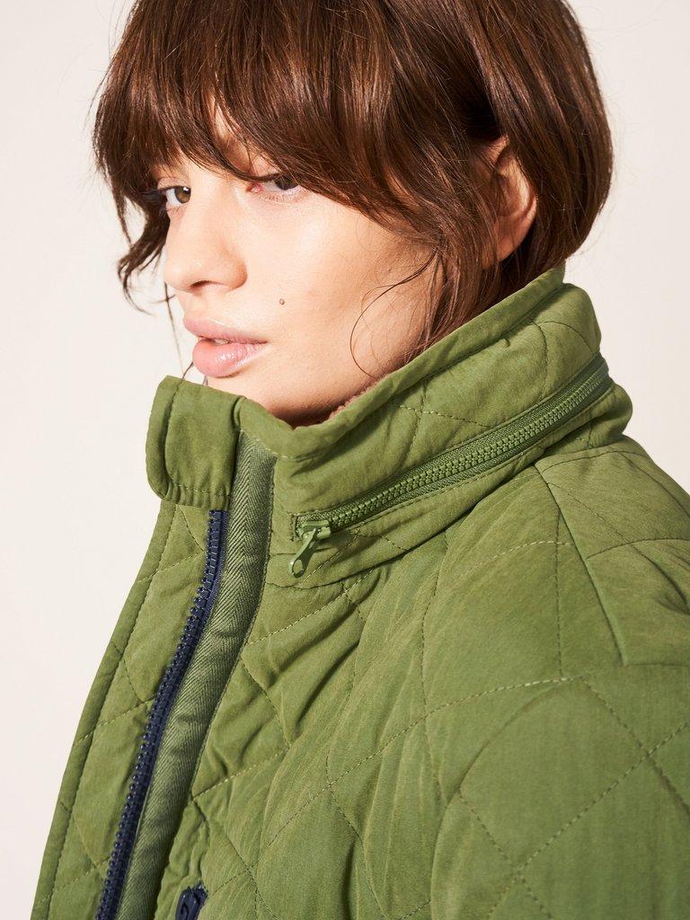 Luckie Quilted Coat in MID GREEN - MODEL FRONT