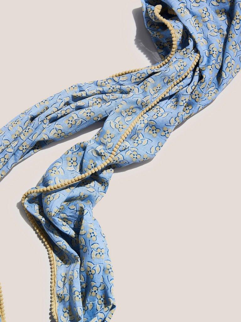 Cotton Blend Pom Snood in BLUE MLT - FLAT BACK