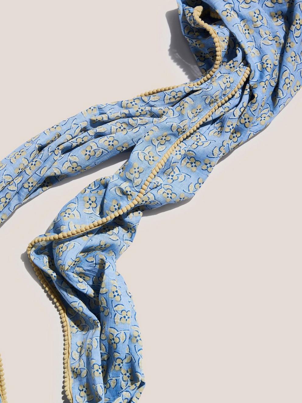 Cotton Blend Pom Snood in BLUE MLT - FLAT BACK