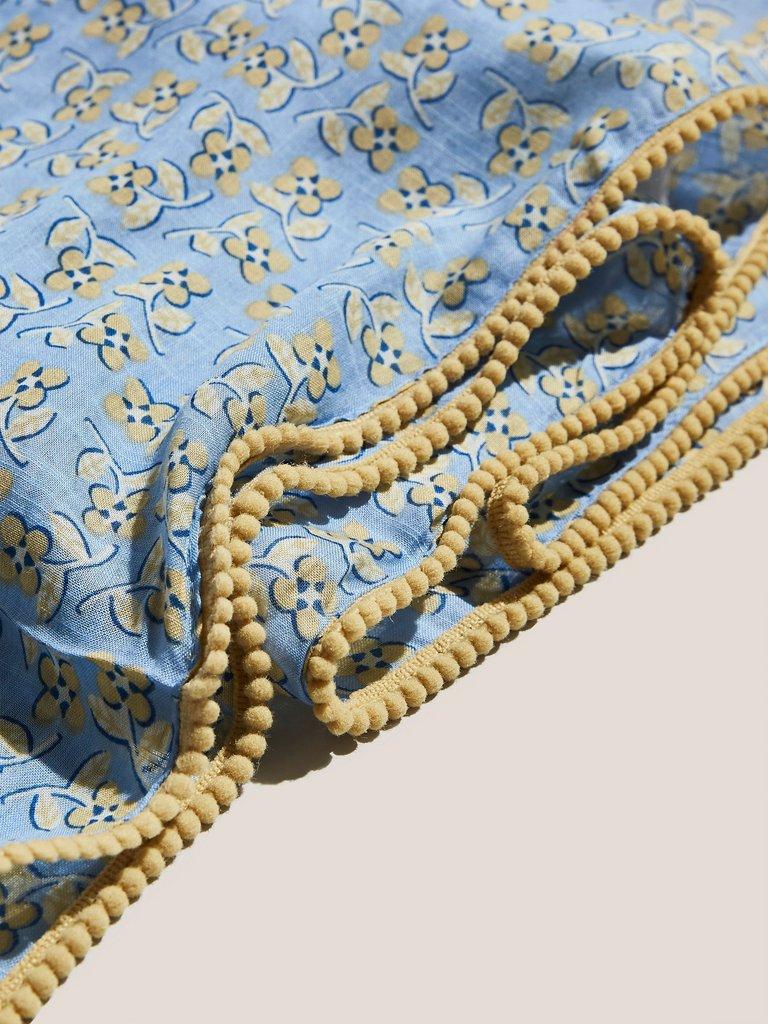 Cotton Blend Pom Snood in BLUE MLT - FLAT DETAIL