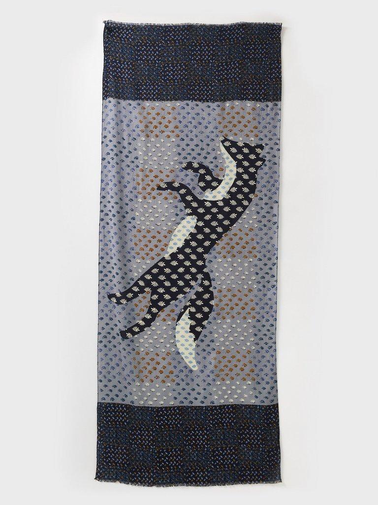 Connie Cotton Wool Scarf in NAVY MULTI - FLAT DETAIL