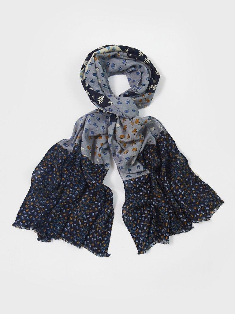 Connie Cotton Wool Scarf in NAVY MULTI - FLAT FRONT