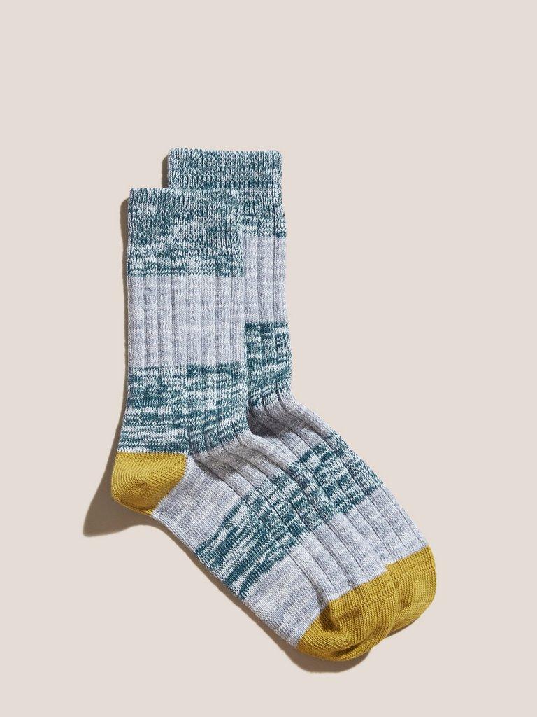 Cotton Melange Sock in BLUE MLT - FLAT FRONT
