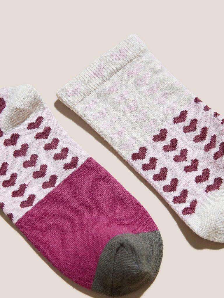 Patchwork Heart Socks in PINK MLT - FLAT DETAIL