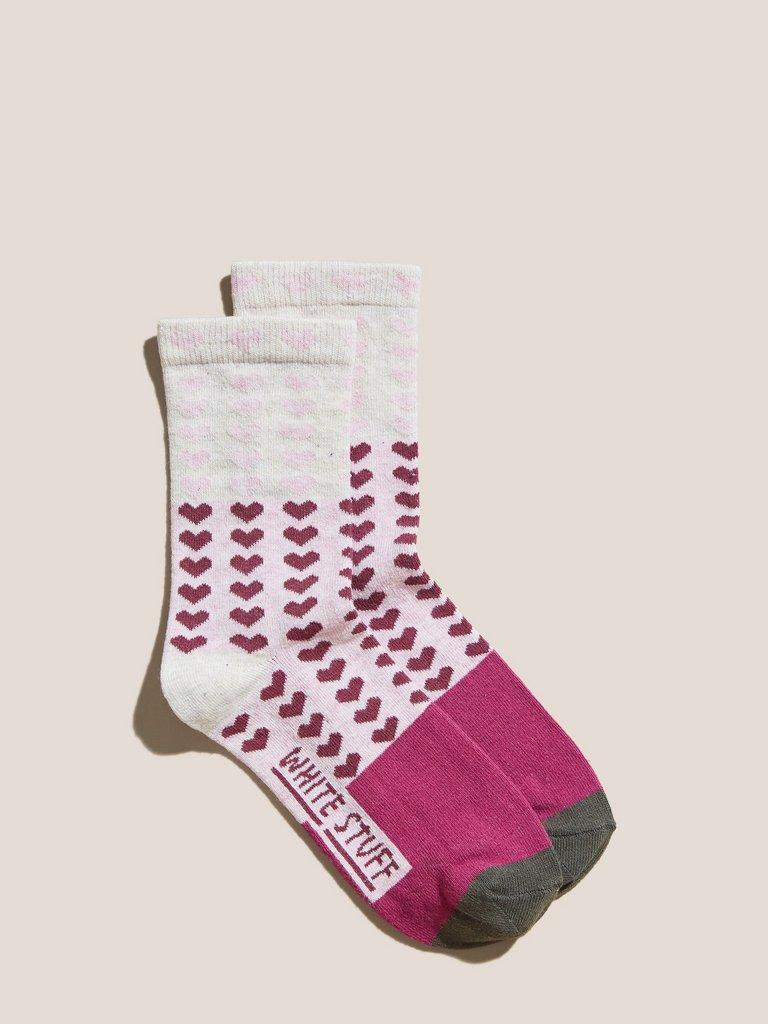 Patchwork Heart Socks in PINK MLT - FLAT FRONT