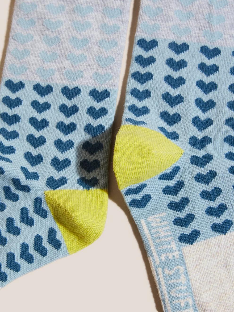 Patchwork Heart Socks in TEAL MLT - FLAT DETAIL