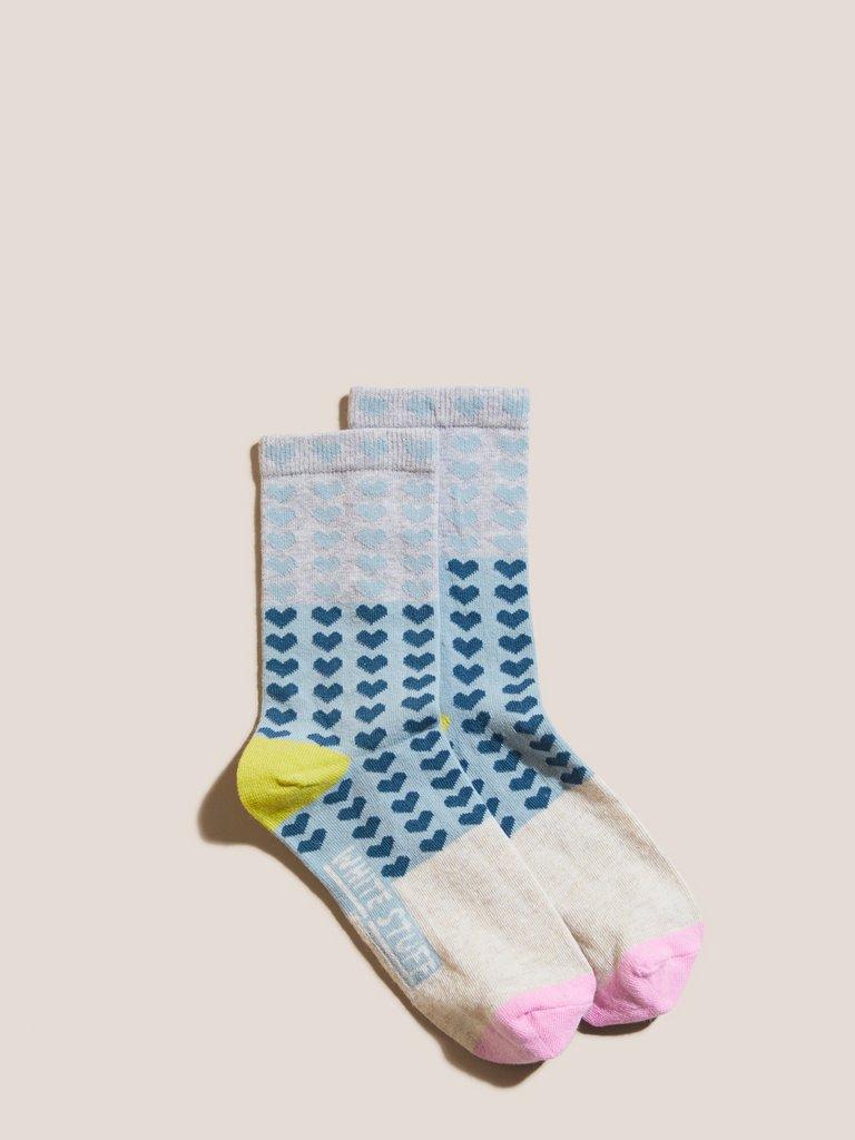 Patchwork Heart Socks in TEAL MLT - FLAT FRONT