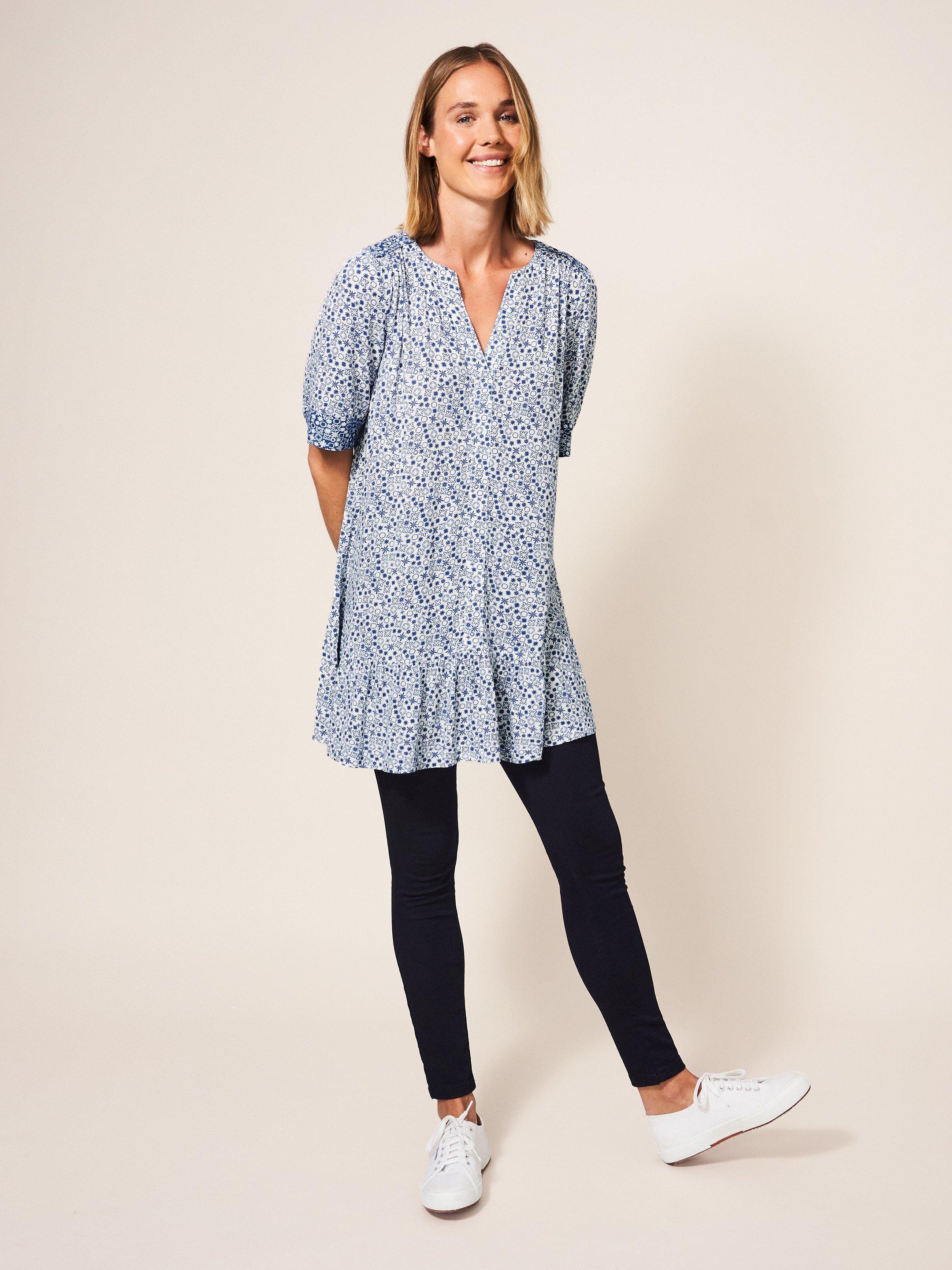 Kaia Tunic in WHITE MLT - MODEL FRONT