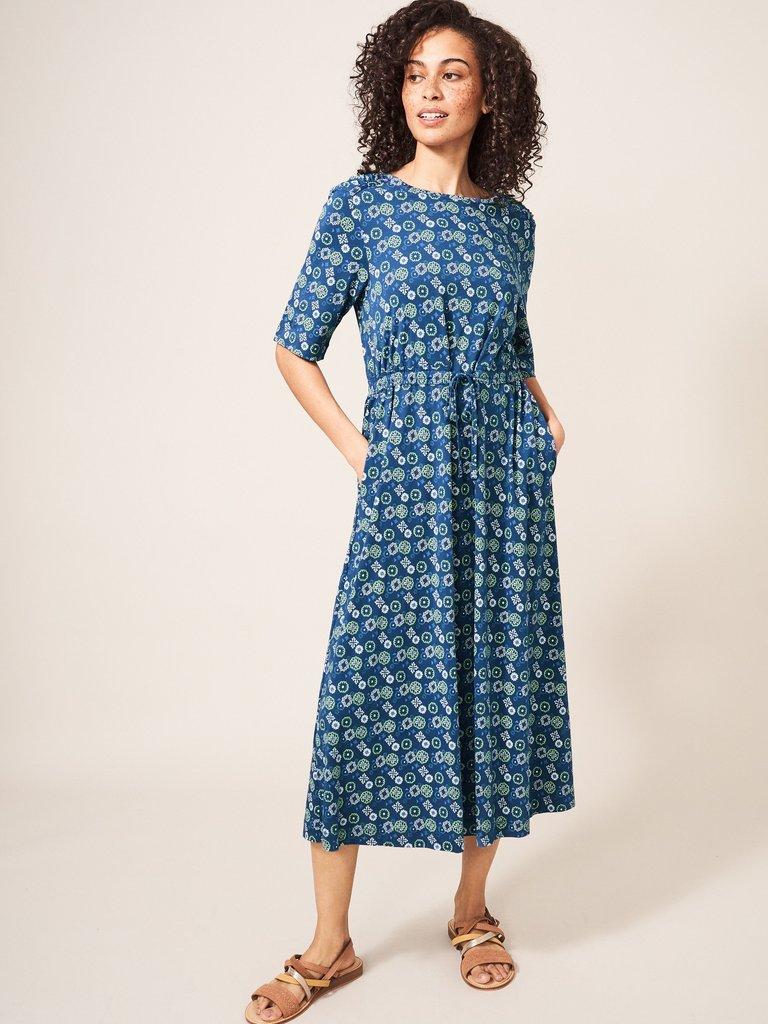 Nuelle Jersey Midi Dress in BLUE MULTI | White Stuff