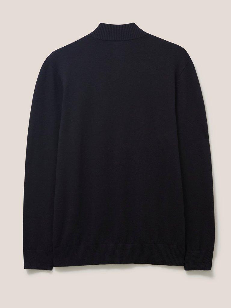 Newport Zip Through Neck Knit in PURE BLK - FLAT BACK