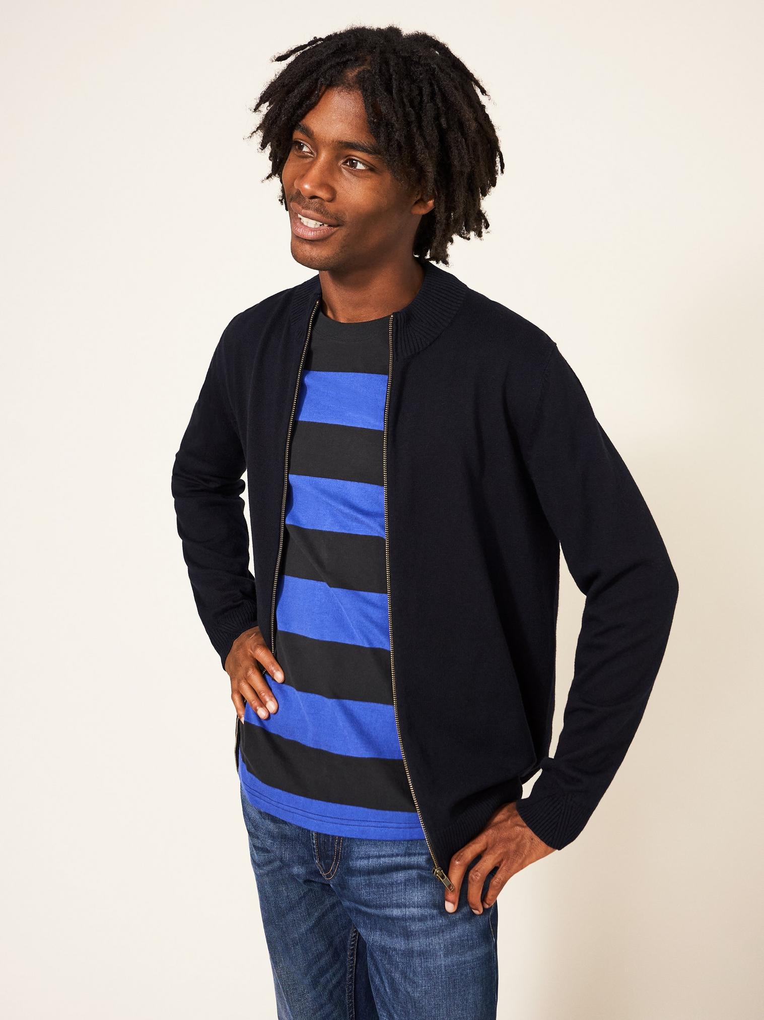 Newport Zip Through Neck Knit in PURE BLK - LIFESTYLE