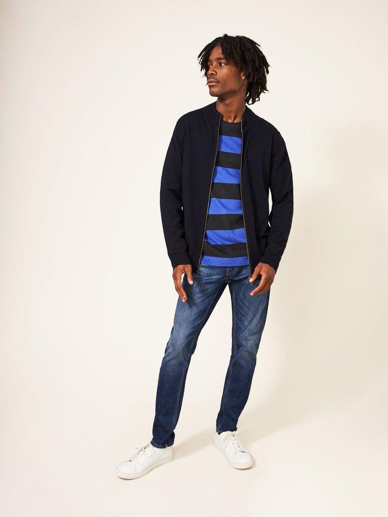 Newport Zip Through Neck Knit in PURE BLK - MODEL FRONT