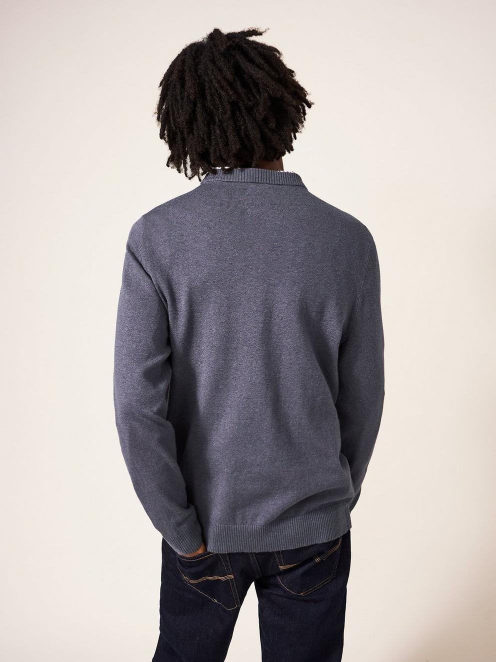 Newport Crew Knit in CHARC GREY - MODEL BACK