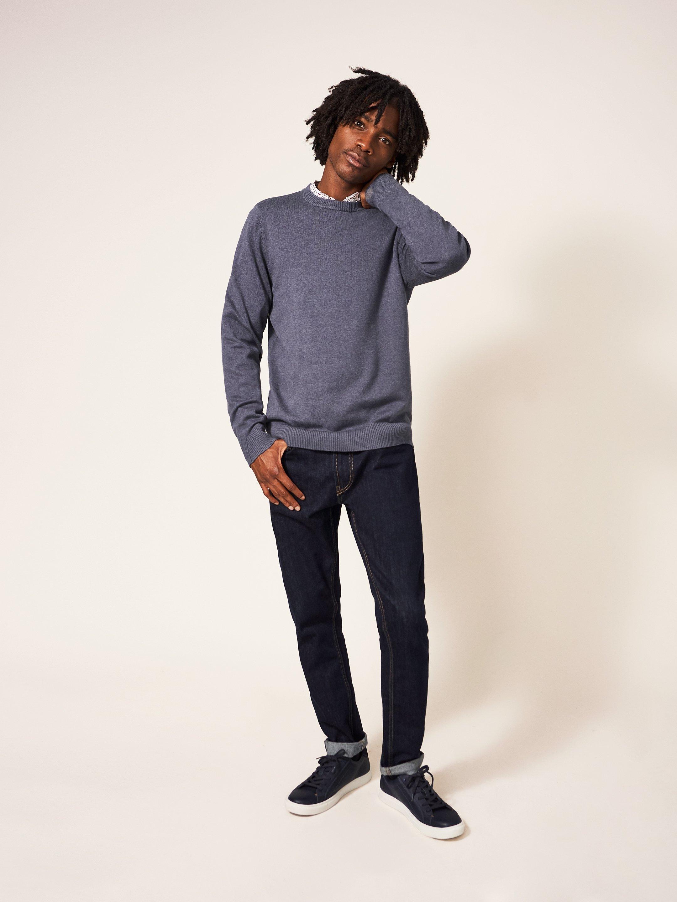Newport Crew Knit in CHARC GREY - MODEL FRONT