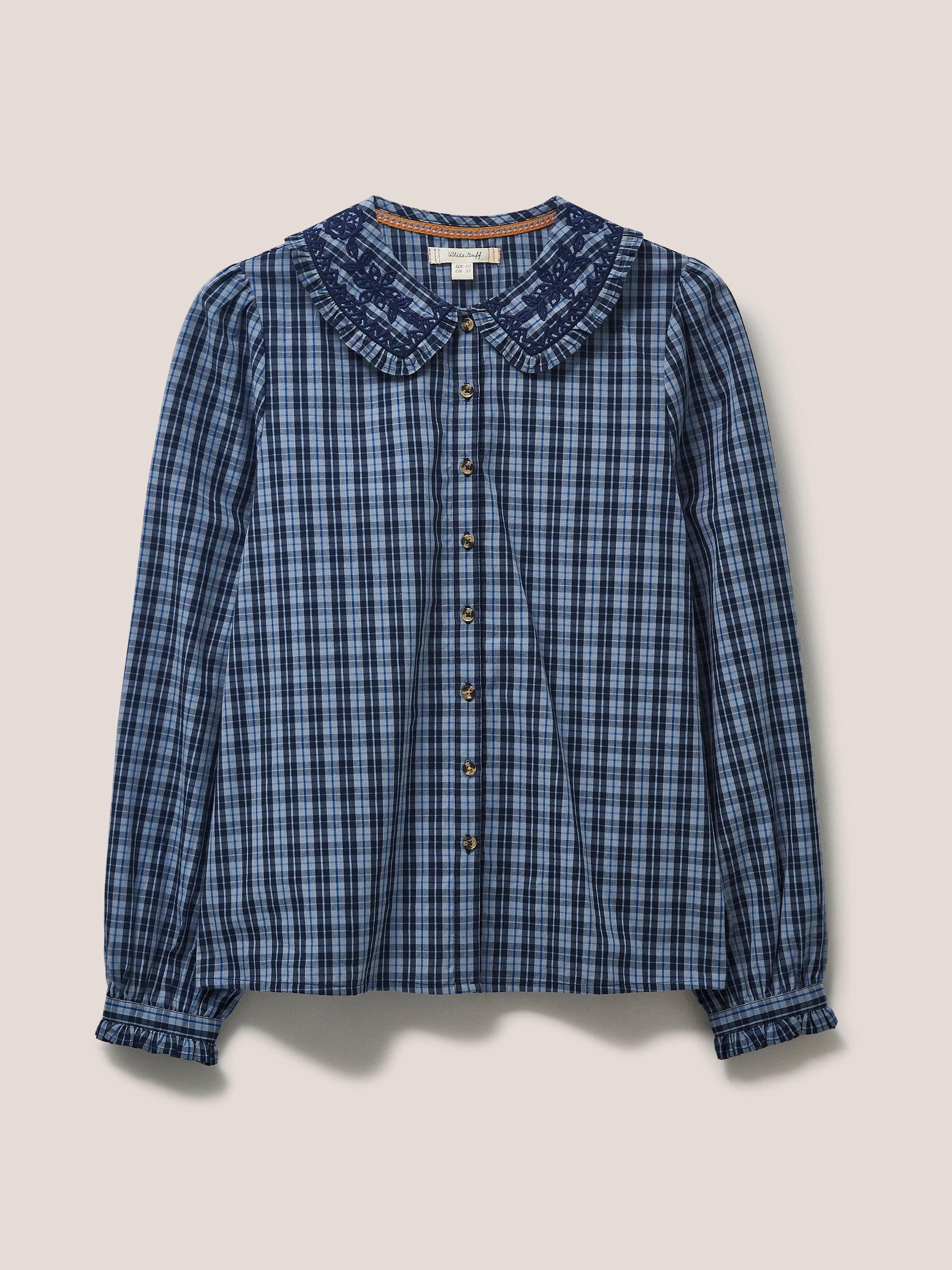Darcy Embroidered Check Shirt in NAVY MULTI - FLAT FRONT