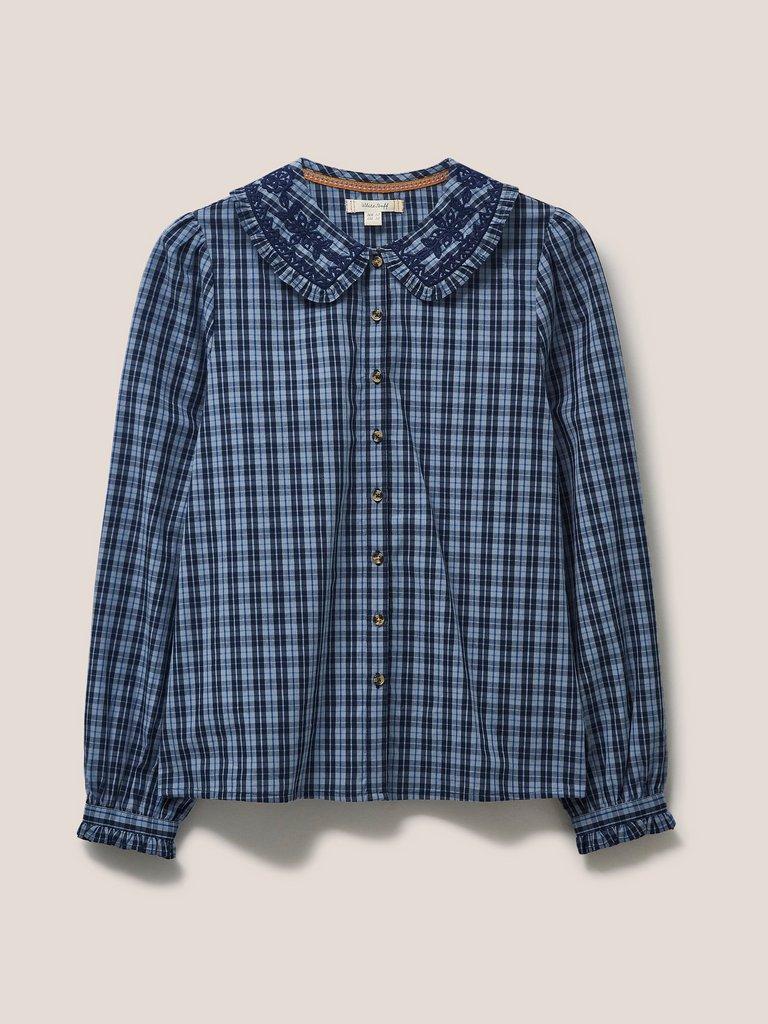 Darcy Embroidered Check Shirt in NAVY MULTI - FLAT FRONT