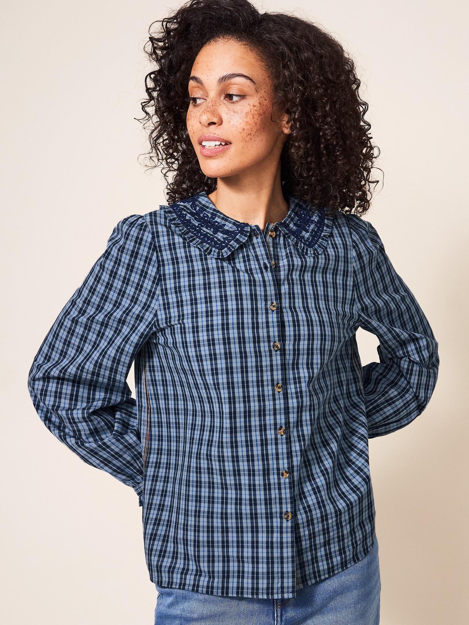 Darcy Embroidered Check Shirt in NAVY MULTI - LIFESTYLE