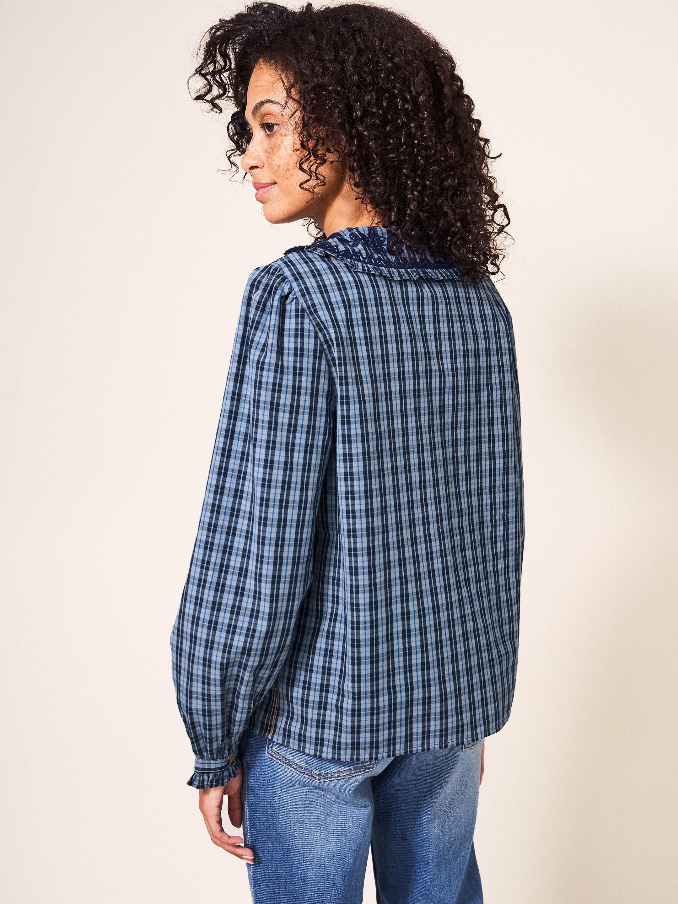 Darcy Embroidered Check Shirt in NAVY MULTI - MODEL BACK