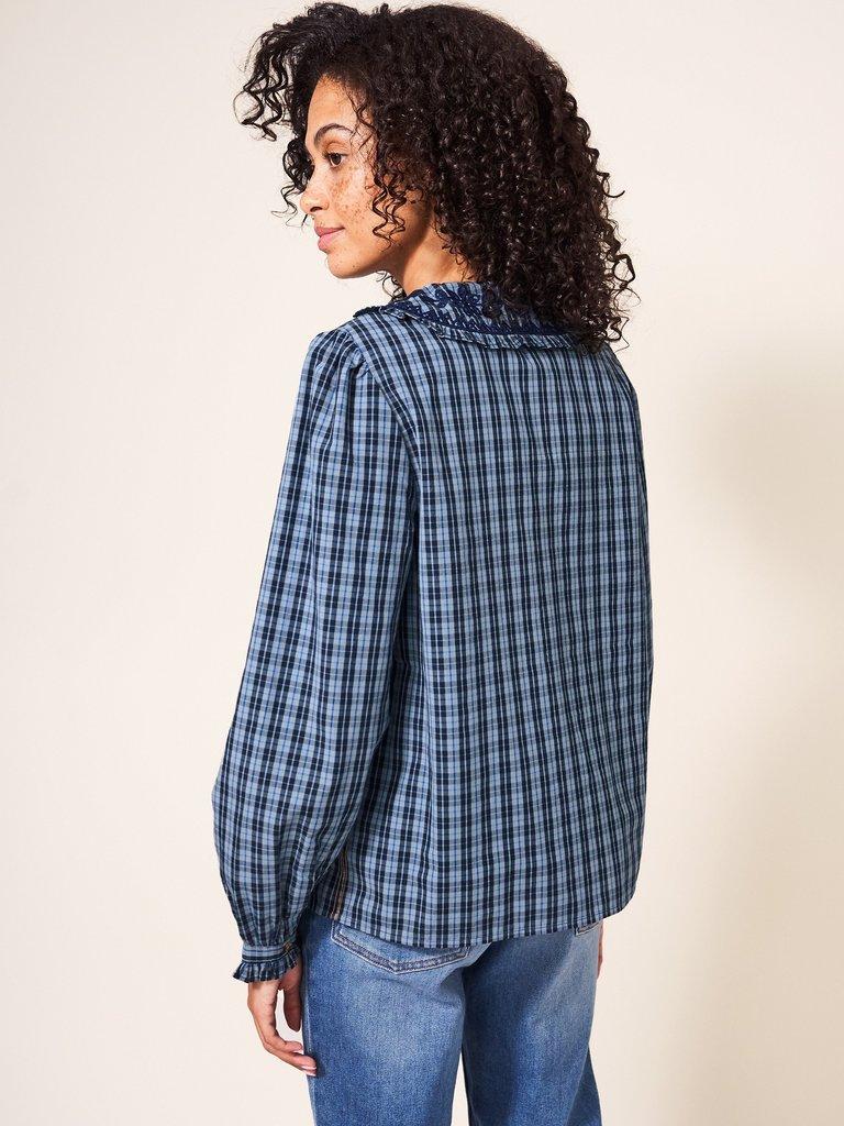 Darcy Embroidered Check Shirt in NAVY MULTI - MODEL BACK