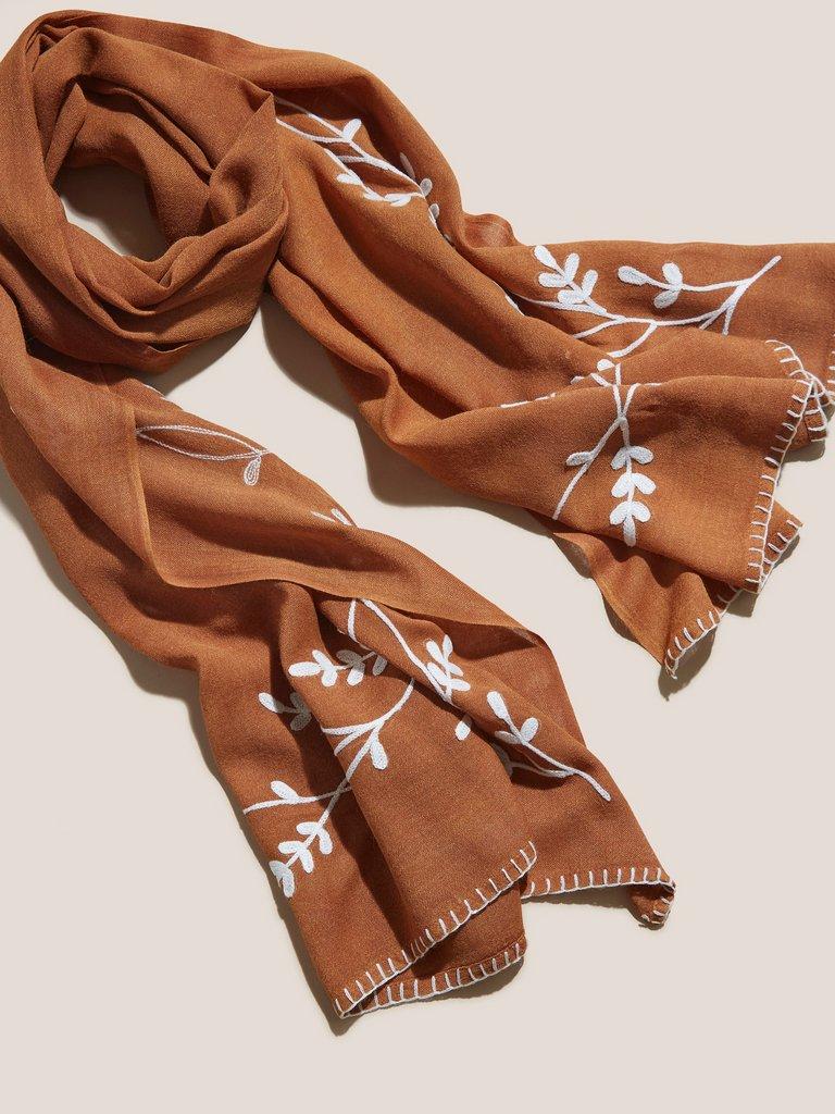 Craft Floral Embroidery Scarf in DARK TAN - FLAT BACK