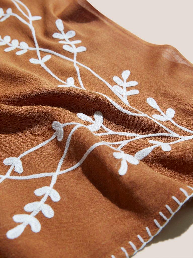 Craft Floral Embroidery Scarf in DARK TAN - FLAT DETAIL