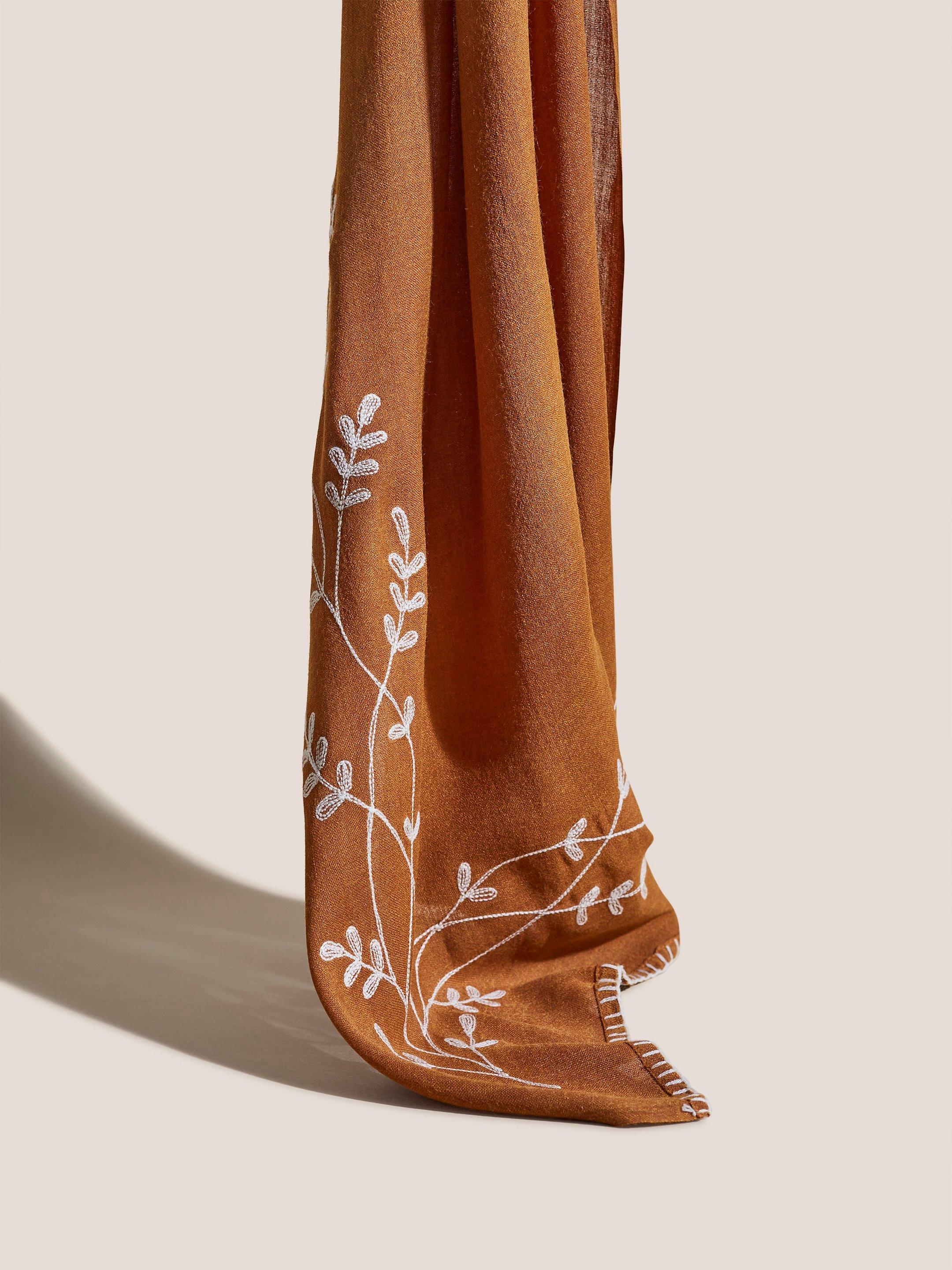 Craft Floral Embroidery Scarf in DARK TAN - FLAT FRONT