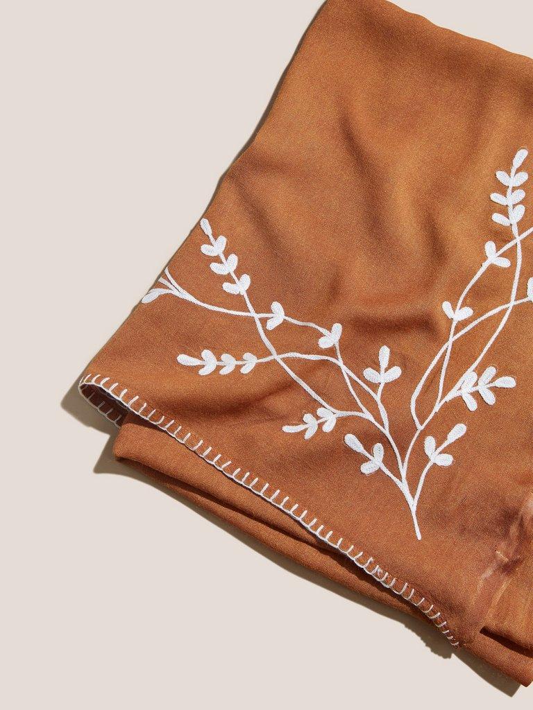 Craft Floral Embroidery Scarf in DARK TAN - MODEL FRONT