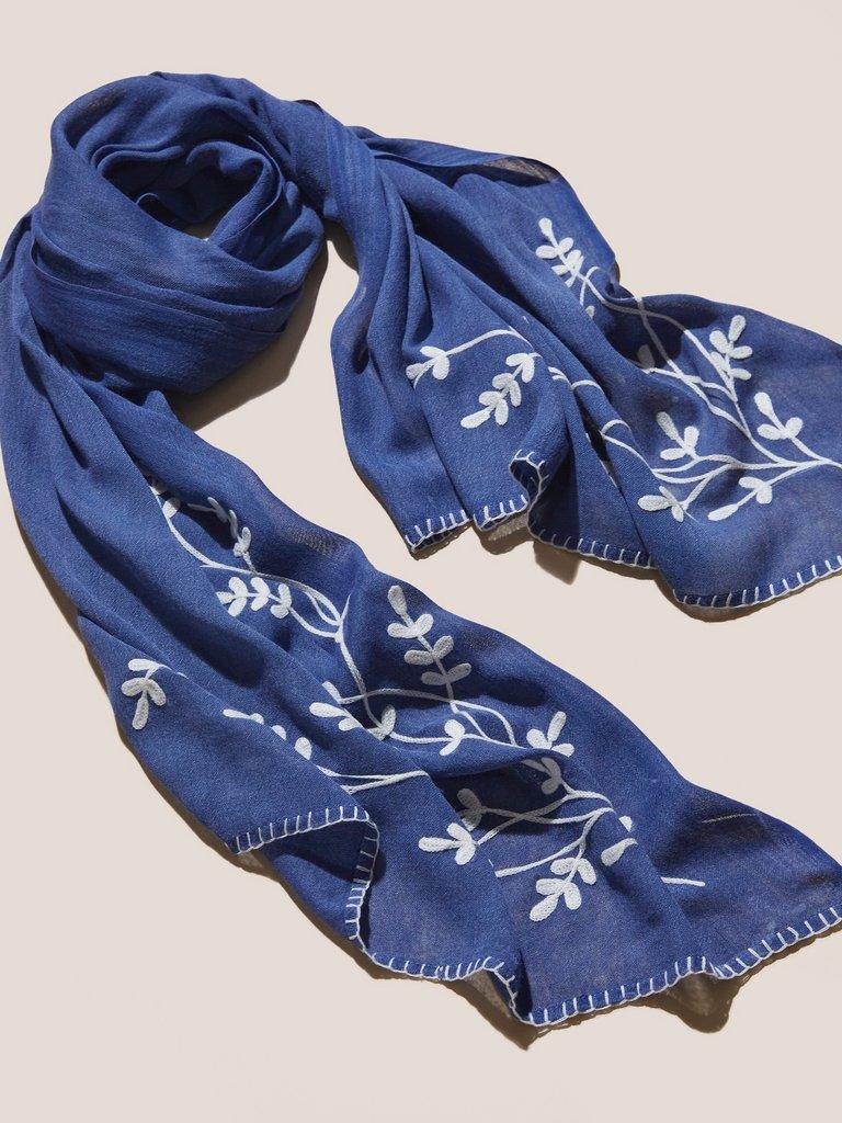 Craft Floral Embroidery Scarf in MID BLUE - FLAT BACK