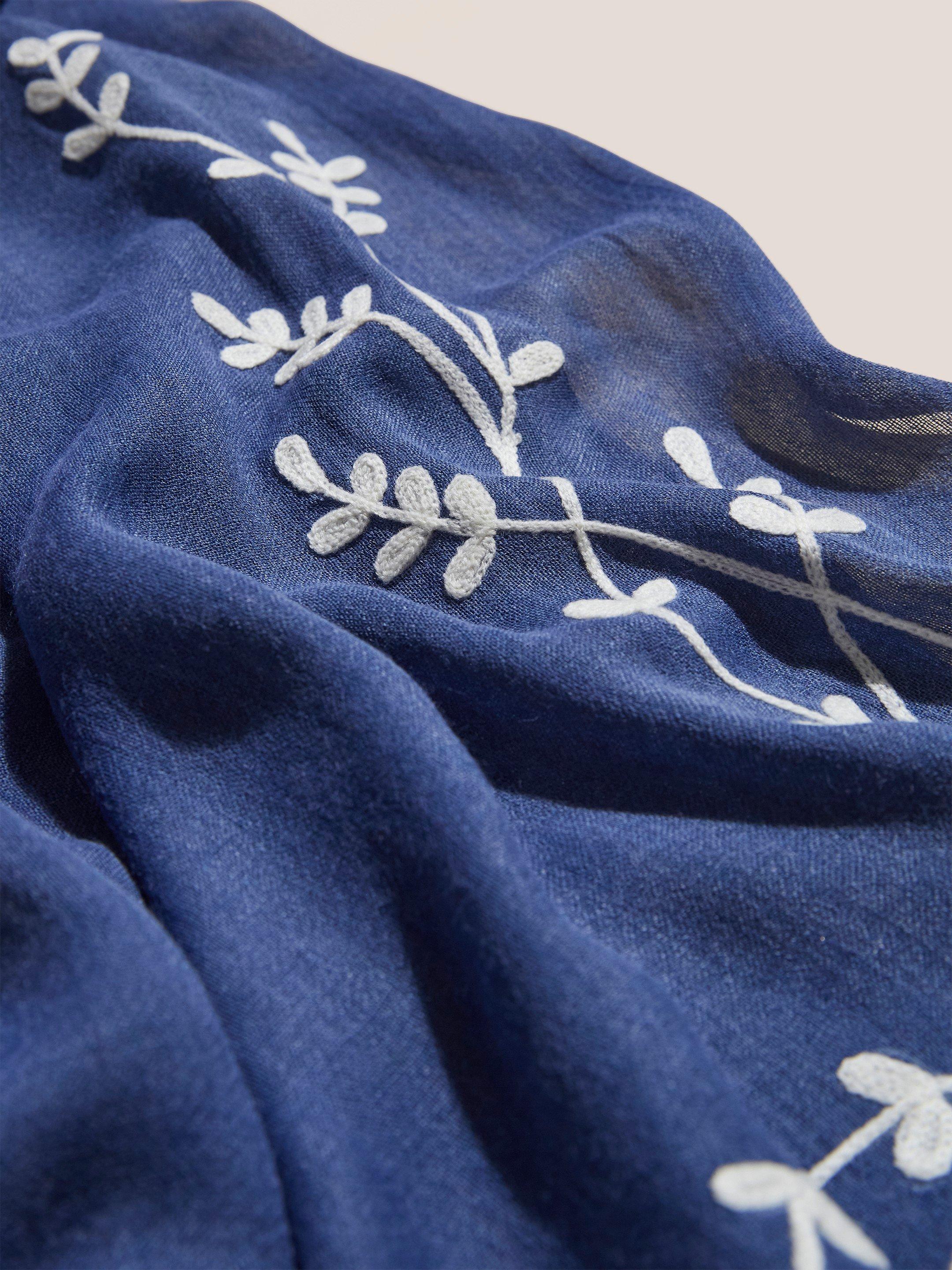 Craft Floral Embroidery Scarf in MID BLUE - FLAT DETAIL