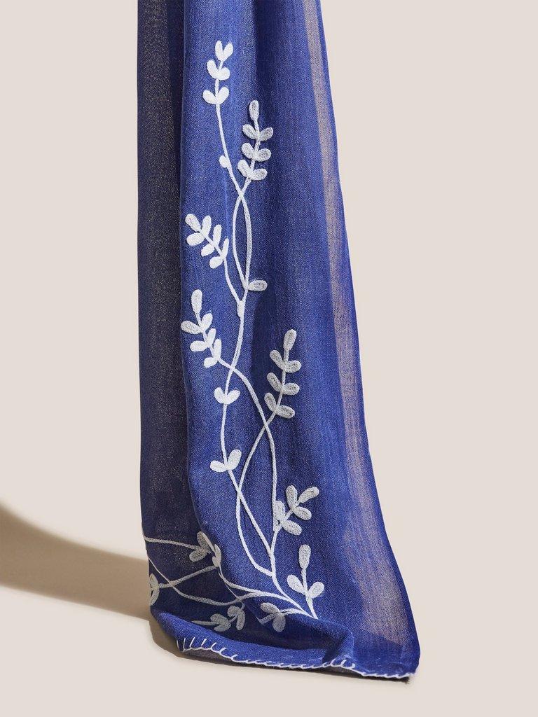 Craft Floral Embroidery Scarf in MID BLUE - FLAT FRONT