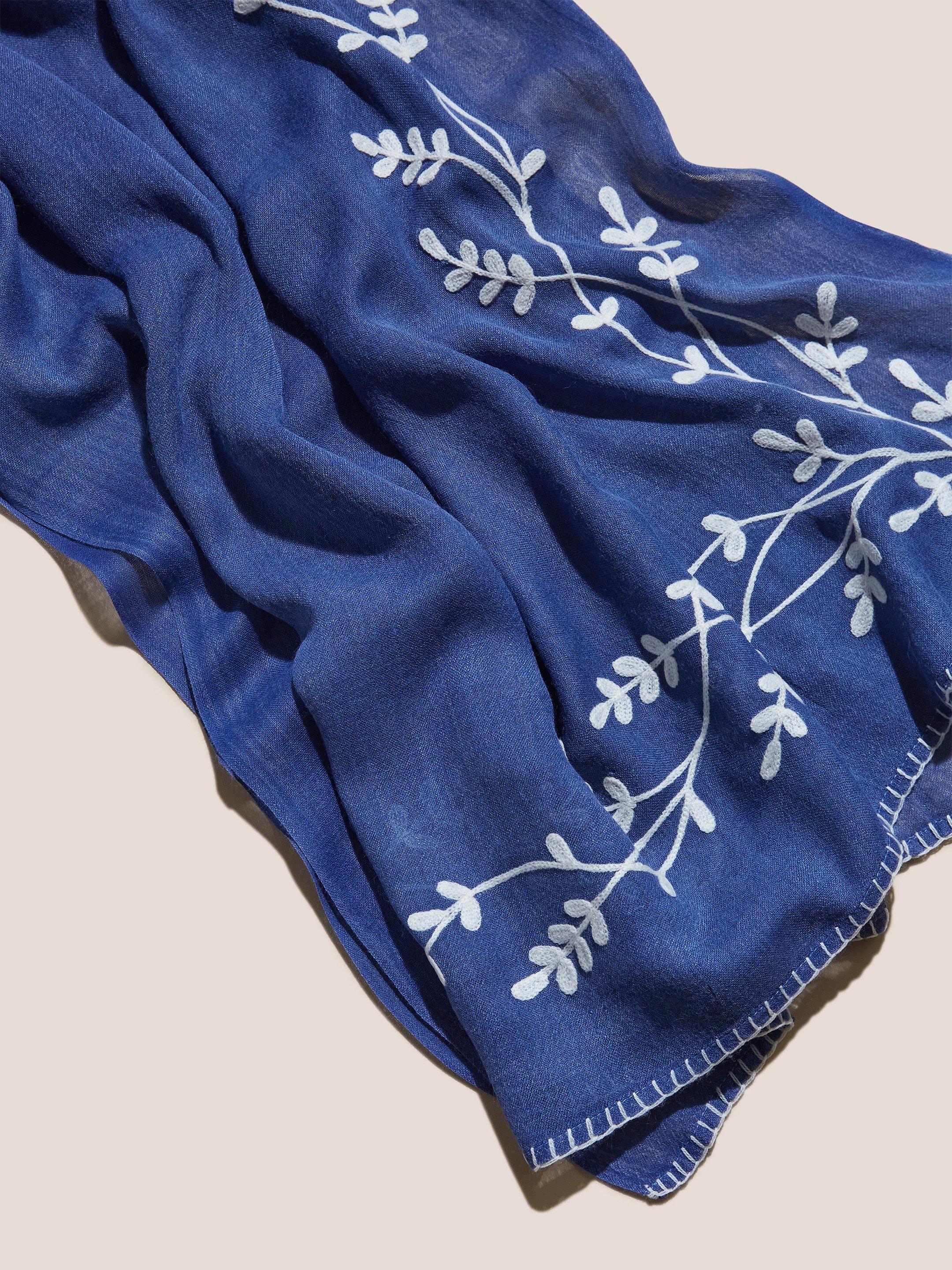 Craft Floral Embroidery Scarf in MID BLUE - MODEL FRONT