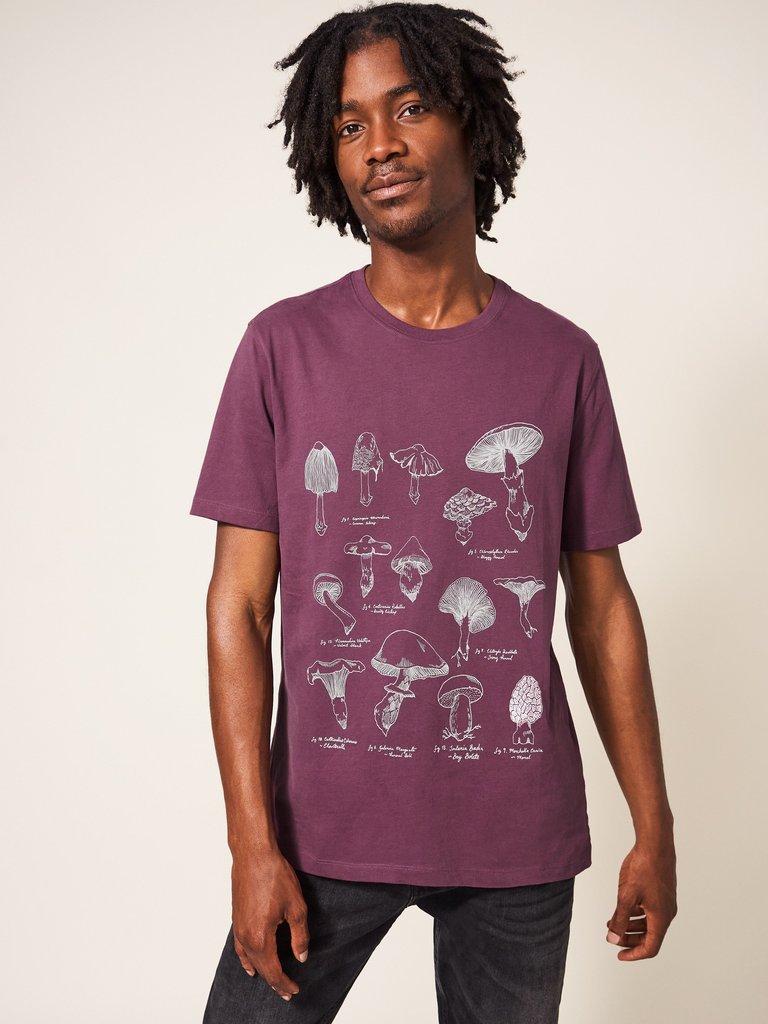 Mushrooms Graphic Tshirt in MID PLUM - MODEL FRONT