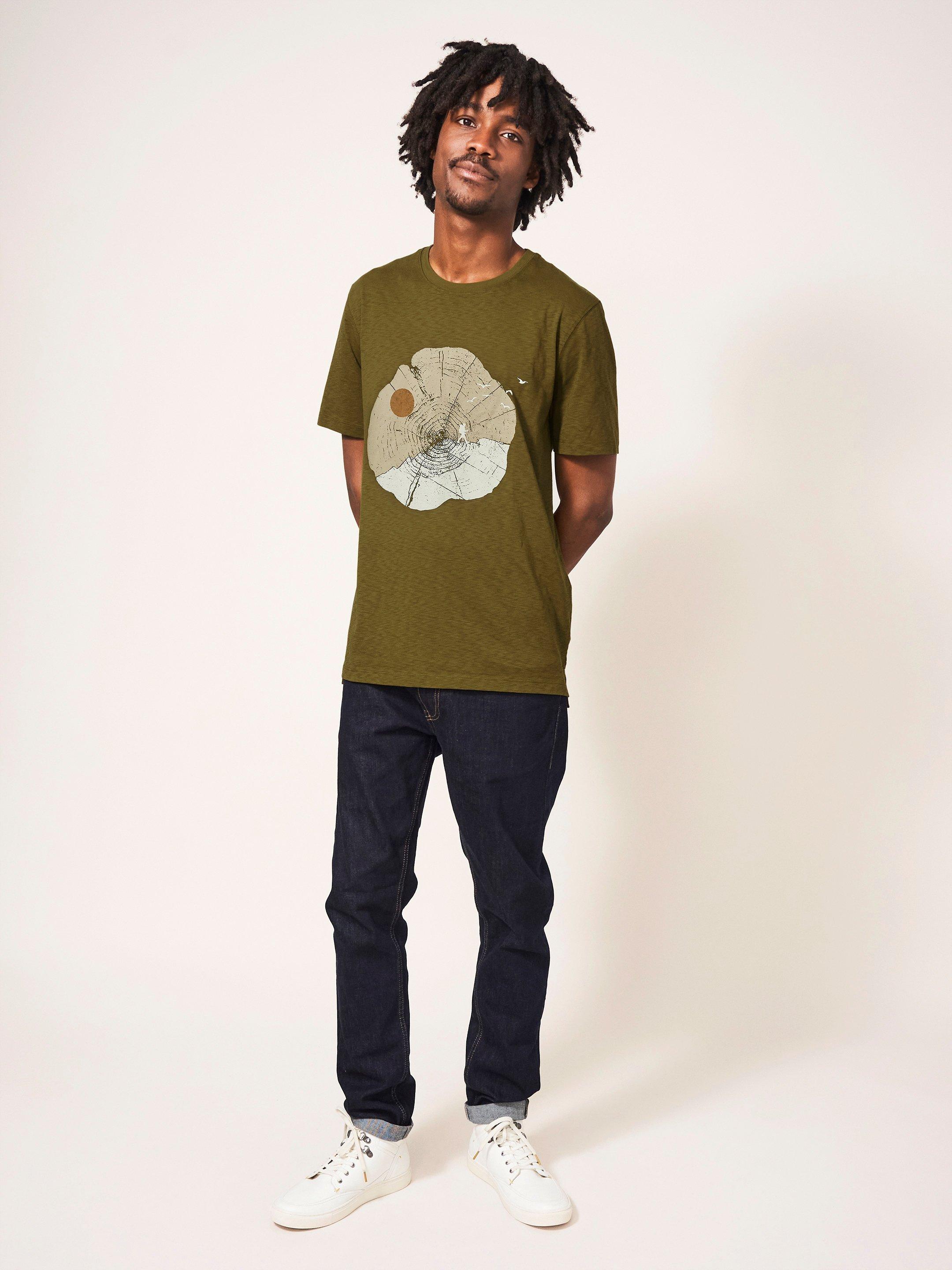 Grain Walker Graphic Tshirt in MID GREEN - MODEL FRONT