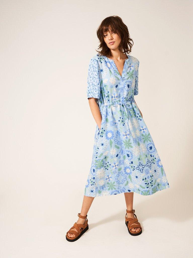 Ferne Linen Dress in BLUE MLT - LIFESTYLE