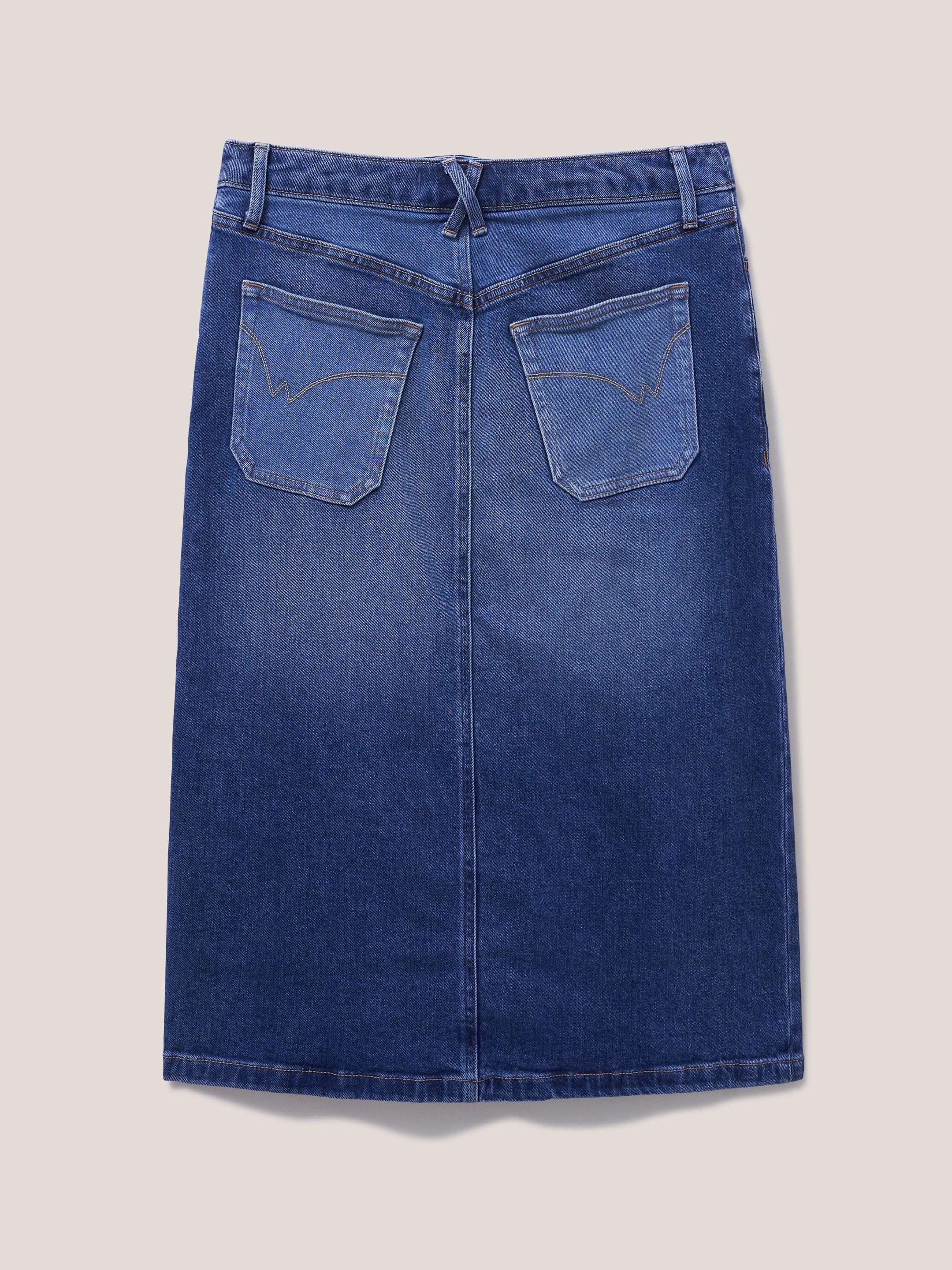 Jemma Denim Midi Skirt in MID DENIM - FLAT BACK