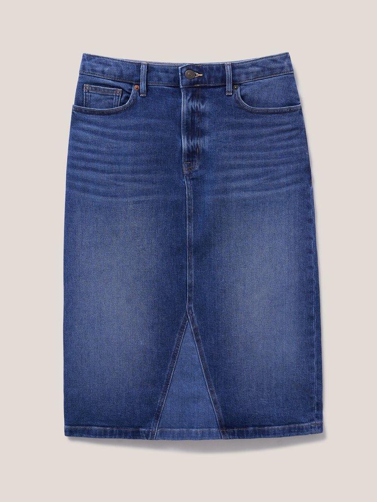 Jemma Denim Midi Skirt in MID DENIM - FLAT FRONT