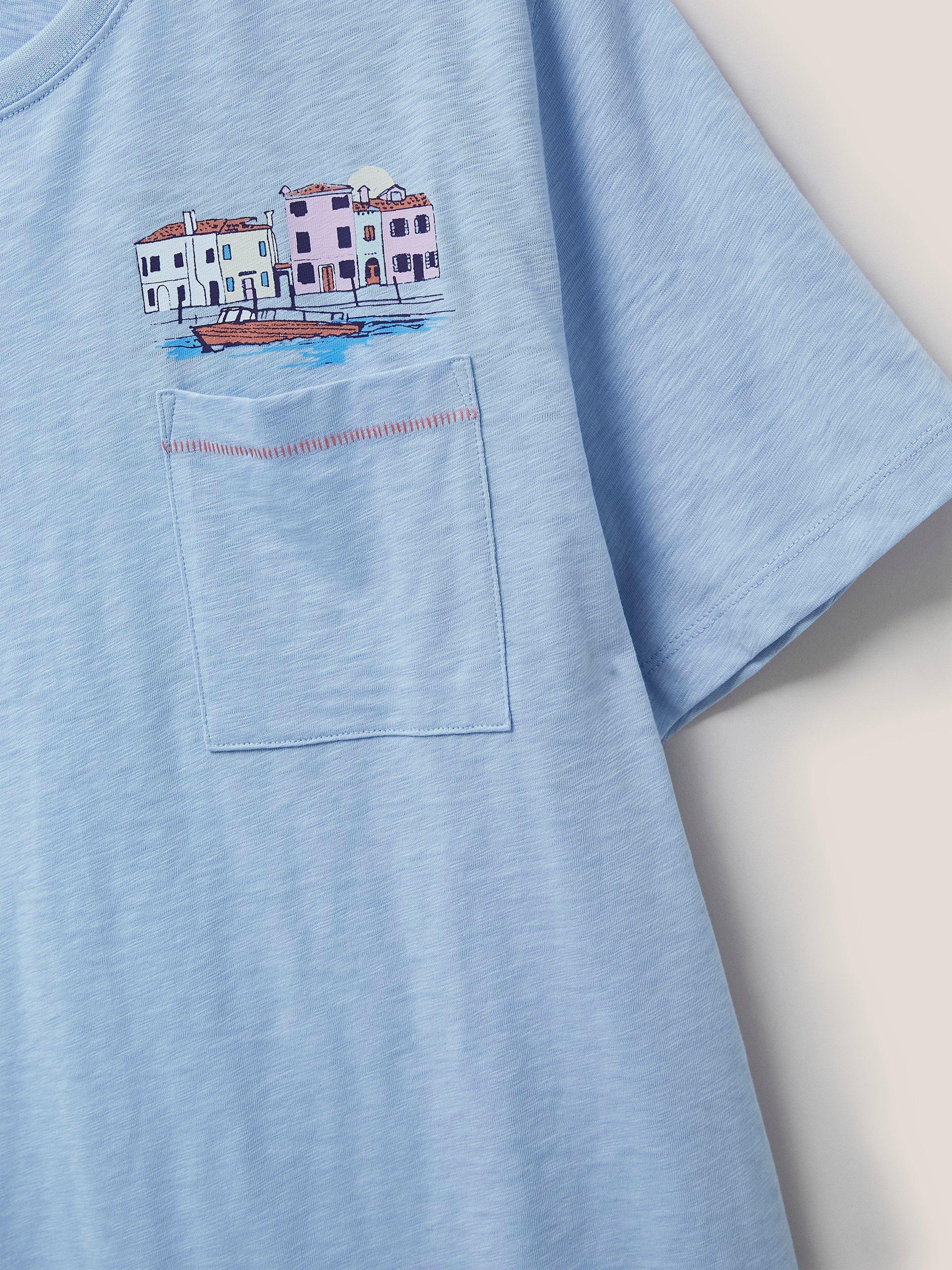 Waterside Graphic Tshirt in LGT BLUE - FLAT DETAIL