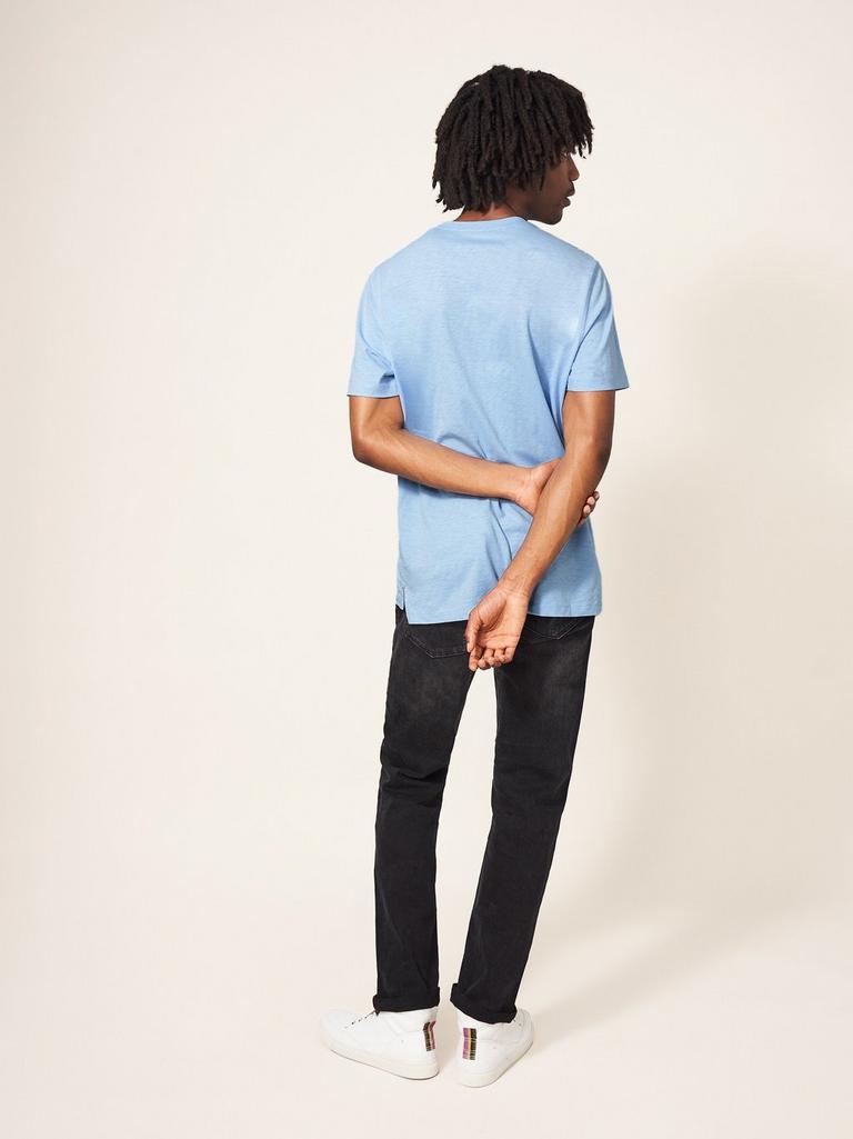 Waterside Graphic Tshirt in LGT BLUE - MODEL BACK